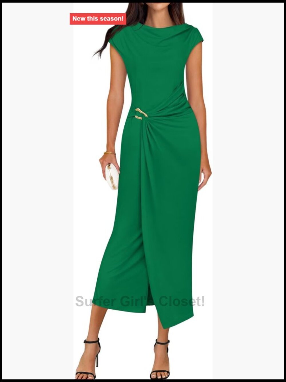 Women's Cap Sleeve Mock Neck Bodycon Midi Dress Cocktail Party